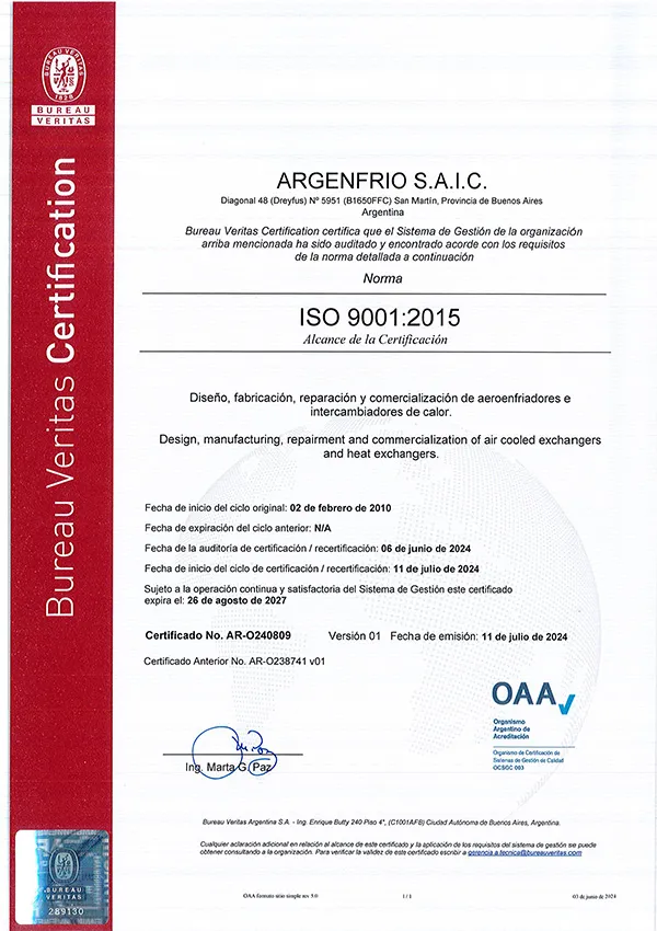 Certificado OAA 9001 - 2015